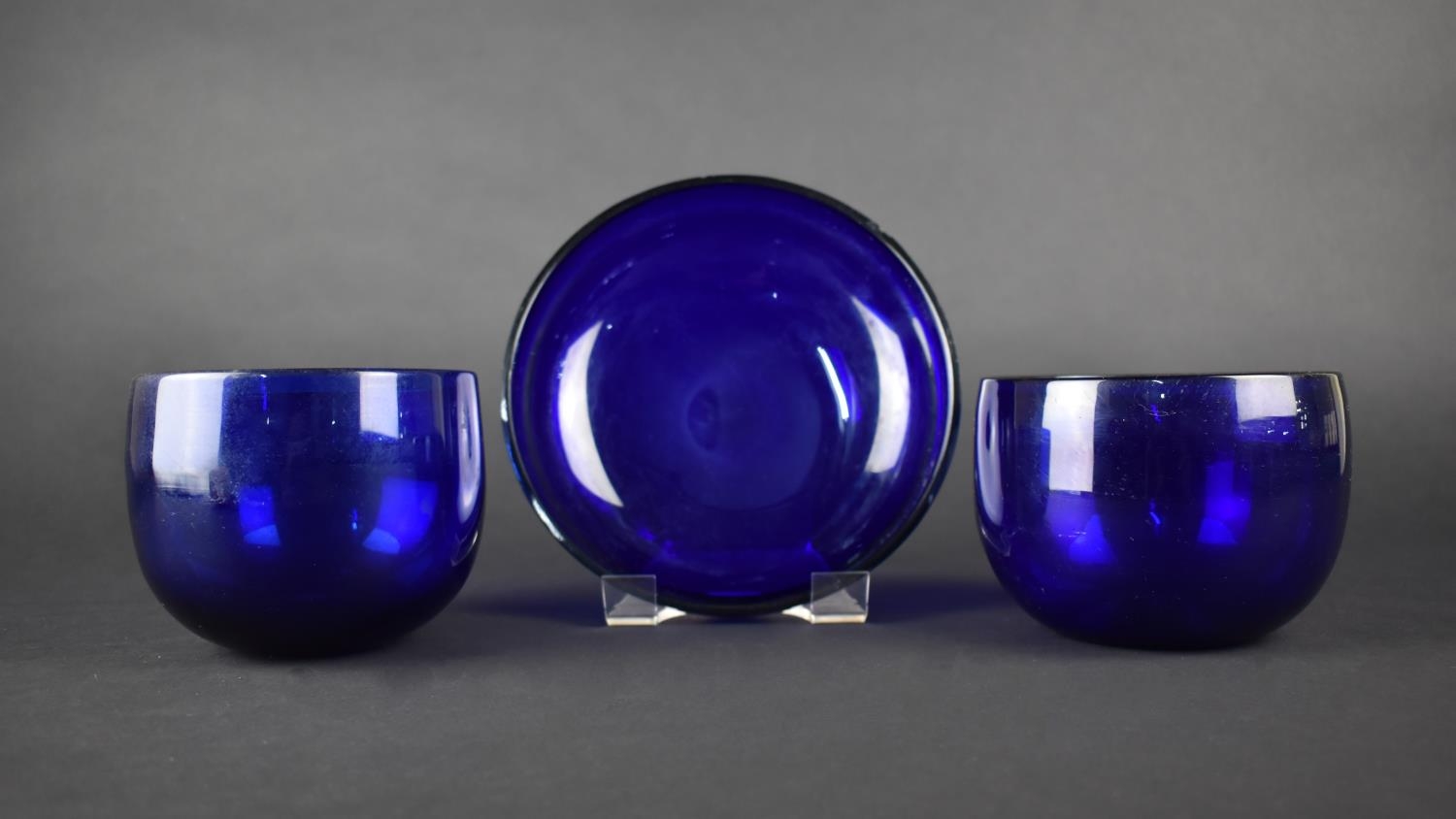 Three Pieces of 19th Century Cobalt Blue Glass to Comprise Two Bowls and a Shallow Bowl