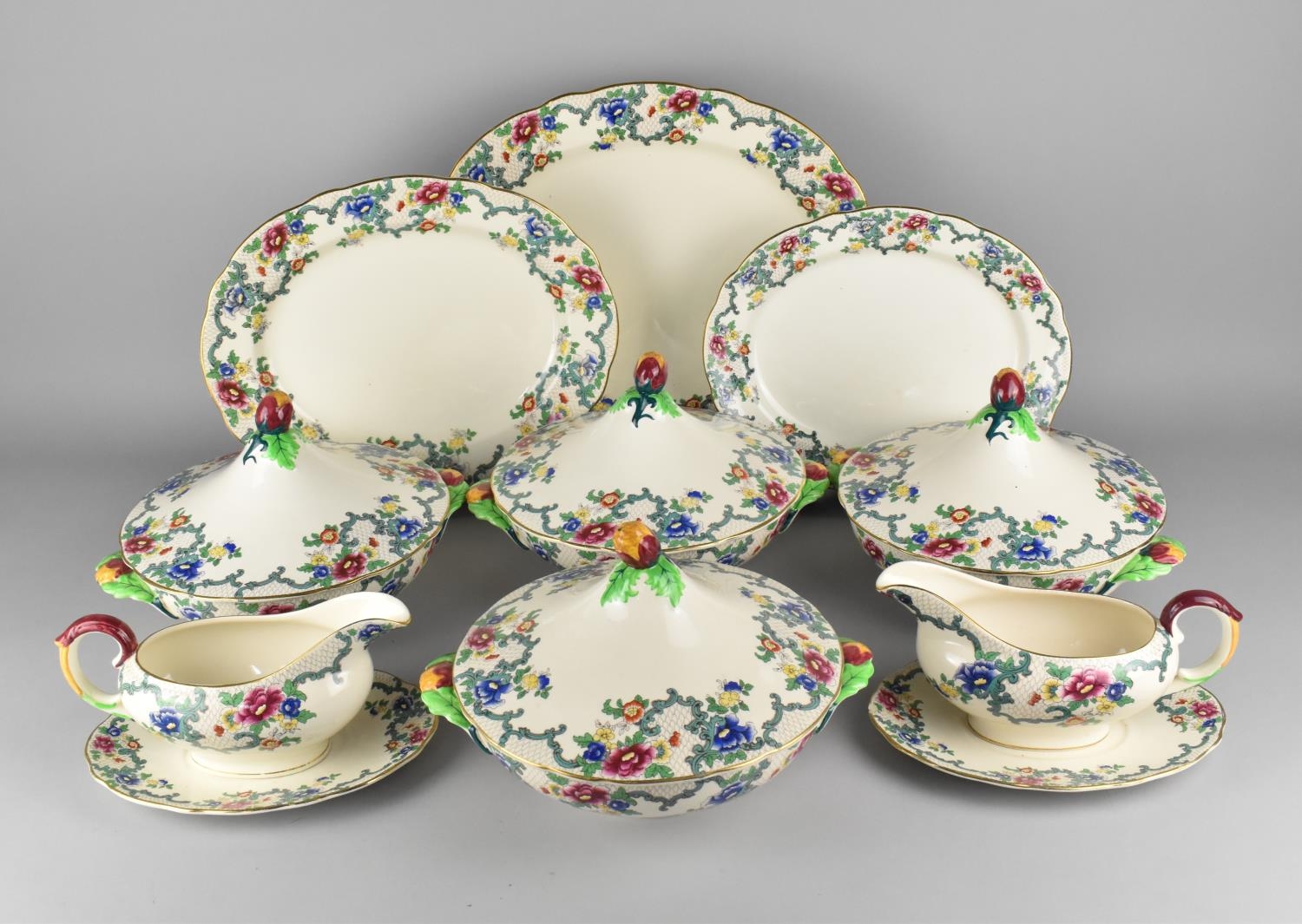 A Collection of Royal Cauldon "Victoria" Pattern Dinnerwares to Comprise Four Tureens, Three