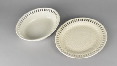A Wedgwood Creamware Bowl and Dish, Both with Pierced Trim and Basket Weave Decoration