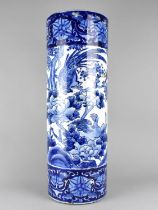 A Mid 20th Century Blue and White Oriental Ceramic Circular Stick Stand Decorated with Birds and