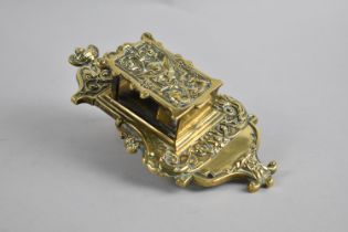 A Late Victorian/Edwardian Brass Wall Hanging Matchbox Holder with Relief Decoration, 17cms High