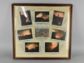 A Framed 'Blitz' College of Eight WWII Period Photos Detailing Bomb Damage and Fires, Titled '