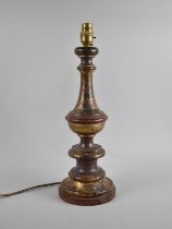 A Modern Gilt Decorated Table Lamp with Circular Base, No Shade, 43cms High