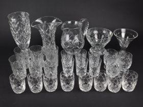 A Collection of Various Cut Glass to Comprise Tumblers, Vases, Jug etc