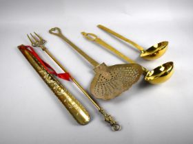 A Collection of Various Brass to include Pair of Ladles, Skimmer, Shoe Horn and Toasting Fork