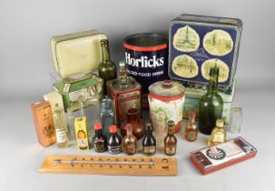 A Collection of Various Items to Comprise Vintage Tins, Sandwich Box, Miniature Spirits, Nodor Darts