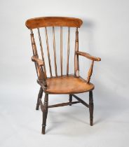 A Vintage Spindle Back Elm Seated Kitchen Armchair