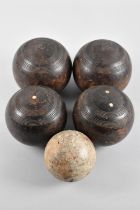 Two Pairs of Vintage Wooden Lawn Bowls and a Jack