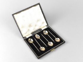 A Cased Set of Six Spoons with Coffee Bean Finial, Birmingham Hallmark