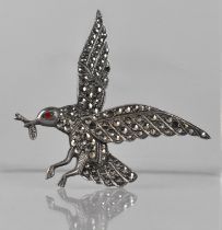 A Vintage Silver and Marcasite Brooch in the Form of a Bird with Red Jewelled Eye