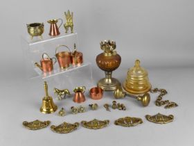 A Collection of Various Copper and Brass Miniature to Include Teapot, Watering Can etc Together with