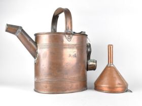 A Late 19th Century Copper Beer Funnel together with a Large Copper Hot Water Jug, Handle Detached