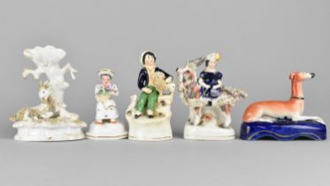 Five Various Pieces of 19th Century Staffordshire to Comprise Goat Spill Vase, Figure of Boy