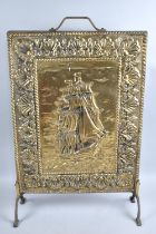 A Mid 20th Century Pressed Brass Fire Screen Decorated with Galleon, 39cms Wide