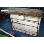 A Vintage Painted Four Drawer Pine Chest Converted to Workbench, 140cms Long Max, Substantial