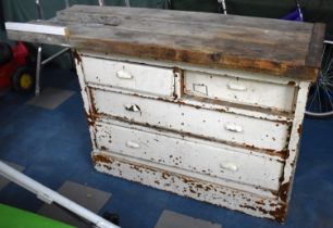 A Vintage Painted Four Drawer Pine Chest Converted to Workbench, 140cms Long Max, Substantial