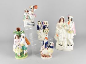 Five Various 19th and 20th Century Staffordshire Flatbacks of Courting Couples, Spill Vase etc,