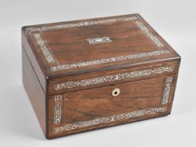 A Late 19th Century Mother of Pearl Inlaid Rosewood Ladies Work Box with Hinged Lid to Fitted