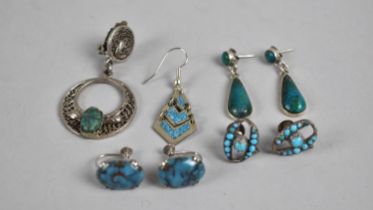 A Collection of Various Silver and White Metal Mounted Earrings to include Two Pairs of Turquoise,