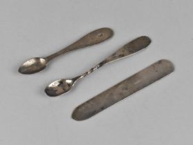 Two Silver Condiment Spoons Together with a Silver Bookmark by Cornelius Desormeaux Saunders & James