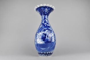 A Large Japanese Porcelain Blue and White Vase with Flared Wavy Rim, 41cm high