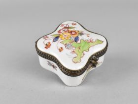 A French Hand Painted Porcelain Pill Box with Flower and Insect Decoration, 4cms Square