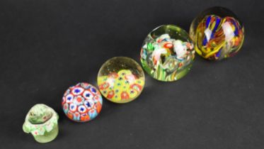 Five Various Paperweights to Comprise Three Millefiori Examples
