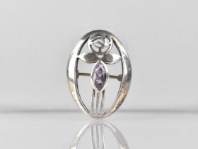 A Pretty Silver Art Nouveau Brooch with Amethyst Stone in the Mackintosh Style, 'PT' Makers Mark