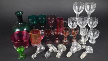 A Collection of Various 19th and 20th Century Glass to Comprise Cranberry Glass, Ruby Overlaid