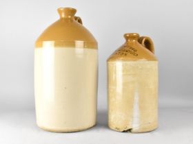 Two Glazed Brewers Bottles, One Inscribed for WP Stafford, Herb Beer Manufacturer, Denton