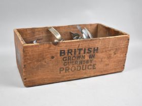 A Vintage British Grown Produce Box for Guernsey Containing Large Quantity of Kitchen Cutlery