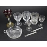 A Collection of Various 19th/20th Century Glass to Comprise Overlaid Hock Glass (Chip to rim),