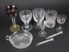 A Collection of Various 19th/20th Century Glass to Comprise Overlaid Hock Glass (Chip to rim),