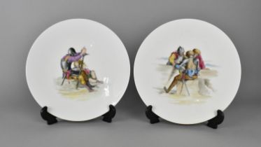 A Pair 19th Century Minton Porcelain Plates, C.1870, with Hand Painted Scenes Detailing Historic