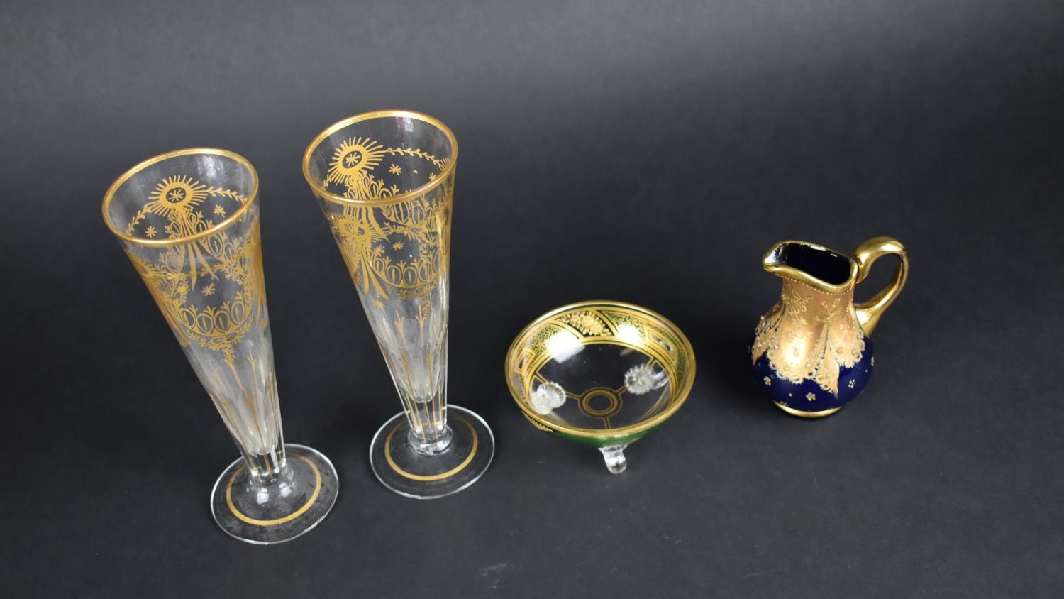 A Pair of 19th Century Drinking Glasses with Flute Bowls Decorated in Gilt with Swag Decoration 19. - Image 2 of 2