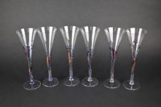 A Set of Six Tall Champagne Flutes, 25cms High