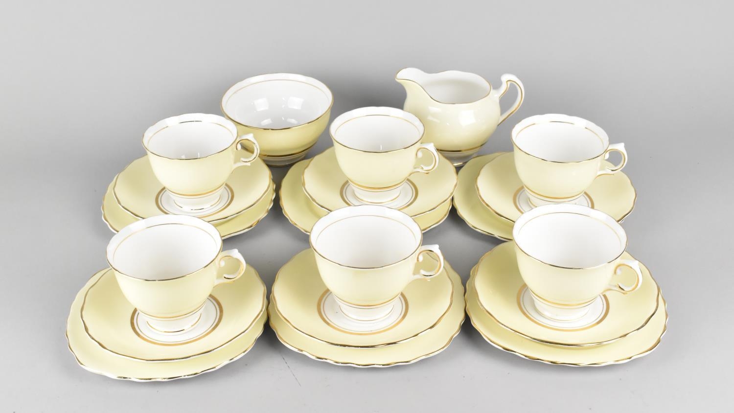 A Colclough Cream and White Tea Set with Gilt Highlights to Comprise Six Cups, Saucers and Side