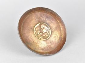 An Art Nouveau Circular Brass Trinket Dish, Decorated with Maidens Head, 11.5cms Diameter