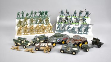 A Collection of Various Playworn Diecast Military Vehicles and Plastic Figures