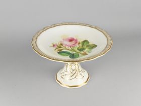 A Late 19th Century Porcelain Hand Painted Tazza with Rose Decoration Enriched with Gilt Highlights,