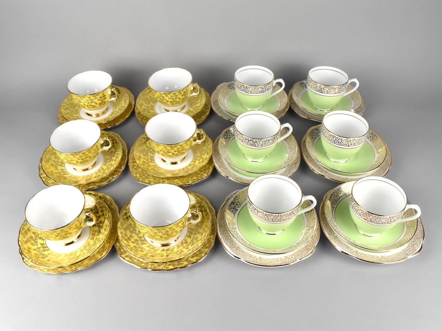 A Regency Yellow and Gilt Decorated Tea Set to Comprise Six Saucers, Six Side Plates and Six Cups