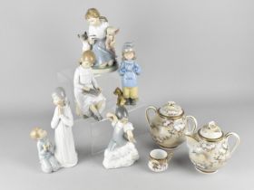 Five Various Lladro and Nao Figures together with Three Pieces of Japanese Egg Shell Teawares