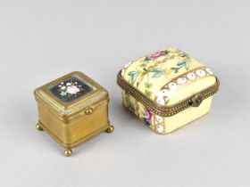 A Single Brass Continental Box with Miniature Pietra Dura Panel to Lid together with A Continental