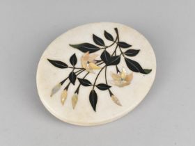 An Italian Pietra Dura Inlaid Oval Marble Disc, 14cms by 11.5cms