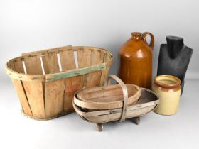 Three Various Flower and Vegetable Trugs, Varying Condition, Together with a Glazed Stoneware