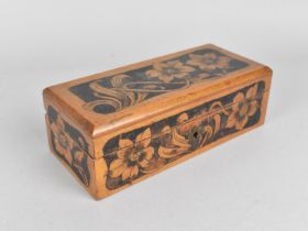 A Rectangular Two Division Box with Painted Ink Decoration Depicting Flowers, 18cms Long