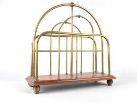 A Late Victorian/Edwardian Brass Two Division Brass Newspaper Rack, 35.5cms Wide