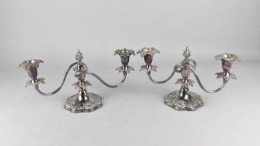 A Pair of Three Branch Silver Plate Candelabra, 30cms Wide and 17.5cms High