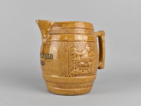 An Early 20th Century Glazed Barrel Tavern Jug Inscribed for Mrs Donald 1919, Chip to Lip, 16cm High