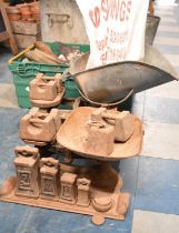 Two Sets of Vintage Cast Iron Vegetable Scales Complete with Various Weights